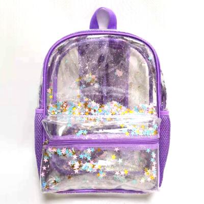 China Waterproof New Arrival Fashional 2022 Glitter Clear School Bag Bursting Bling Sequins TPU Transparent PVC Backpack For Girls for sale