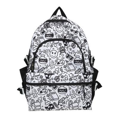 China Large Capacity Mochila Student School Book Bag Teenage School Bag Campus Graffiti Portable Unisex Nylon Practical Unisex Backpack for sale