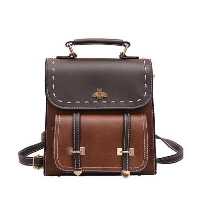 China Fashion Vintage Contrast Color Design PU Leather Waterproof Bee Decoration Small Size Women Backpack Ladies Cross - Body Shoulder Bag for sale