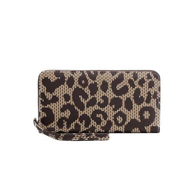 China Wholesale Waterproof Leopard Printing Portable PU Cell Phone Leather Lady Bags Grab Long Purse Fashion Female Women's Bag Wallet Wrist-Left for sale