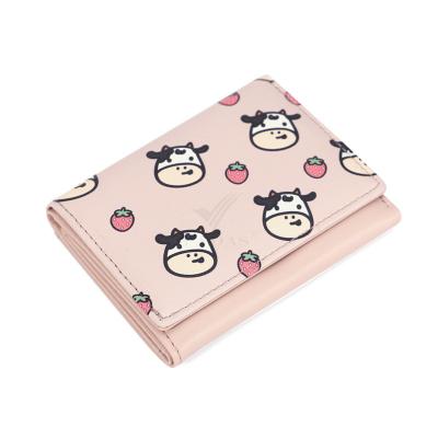 China Custom Korean Style Pattern PU Waterproof Leather 3 Fold Money Clip Wallet Ladies Small Purse Card Slot Cheap Purse Bag Ladies Clutch Wallet for sale