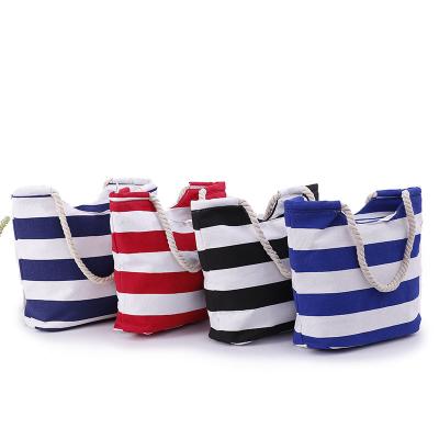 China Fashion Customized Simple Casual Canvas Tote Women Shopping Hand Bag Hemp Rope Students Gym Travel Shoulder Bag Striped Beach Bag for sale