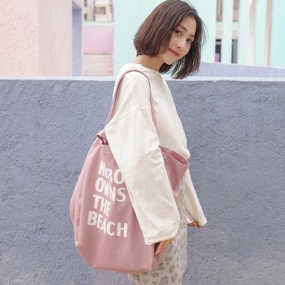 China Fashion Custom Logo Large Capacity Letter Simple Women Canvas Tote Shoulder Bag Teenager Beach Shopping Lady Bags for sale