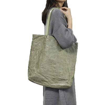 China Custom Good Quality Reusable Women Tote Kraft Paper Shopping Bag Vintage Canvas Tyvek Handbag Eco-friendly Dupont Shoulder Bag for sale