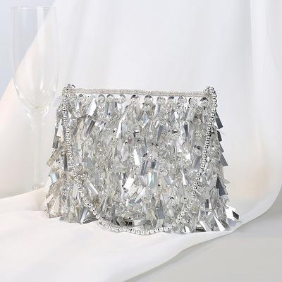 China 2021 Party Pillow Shape Tassel Evening Clutch Fashion Sequin Handbag Women Party Women Handbags Evening For Ladies for sale