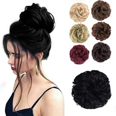 China High Temperature Fiber Short Hair Synthetic Bun Extensions Wavy Curly Messy Donut Buns Hair for sale