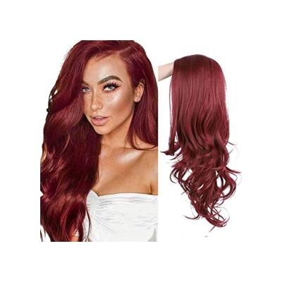 China Water Wave Long Free Part Red Wavy Synthetic Wigs For Women Red Synthetic Lace Front Wigs for sale