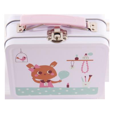 China Cookie Pink Girl Metal Food Bowls With Plastic Handle , Cute Tin Boxes With Lock for sale