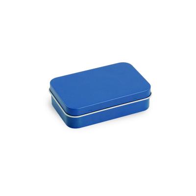 China Blue Food Matte Printing Custom Embossed Small Design Chocolate Metal Tin Box Hinged for sale