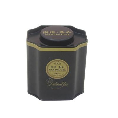 China Paint Irregular Shaped Tin Boxes For Tea Tin Box Black Design Metal Octagonal Tea Packaging Box for sale