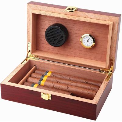 China Custom Made Luxury Handmade Cigar Humidor Case Wooden Desktop Cigar Humidor Cabinet Box with Hygrometer and Humidifier for sale