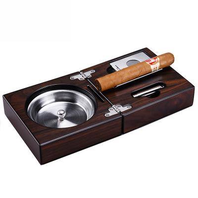 China Hot Sale Portable Luxury Modern Foldable Lacquer Cigar Ashtray Exquisite Wooden Set for sale