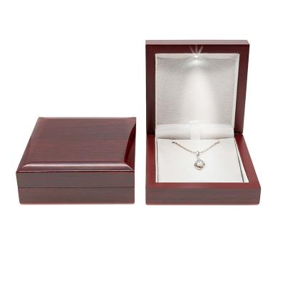 China With Portable Luxury Magnetic Wooden Jewelry Box Ring Earring Bracelet Pendant Bangle Wedding Engagement Square LED Light for sale