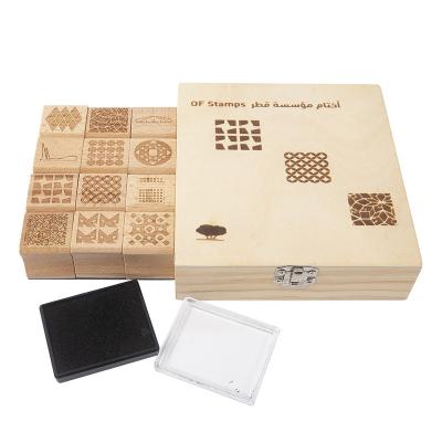 China Eco-friendly Toy Montessori Kids Wooden Printing Wooden Children's Custom Cute Stamp Set With Stamp Pad for sale