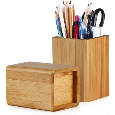 China Bamboo Wood Desk Organizer Pen Holder Pencil Cup Pot Multi Purpose Use Table Pen Pencil Holder Stand Cute Office Storage Desk for sale