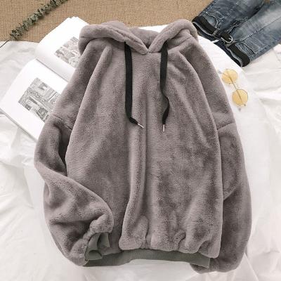 China Autumn Winter Coats Soild Sweet Hooded Loose Ladies Anti-wrinkle Harajuku Fleece Flannel Sweater Warm Sweatshirt for sale