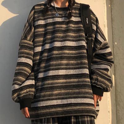 China Anti-wrinkle Women Oversized Sweaters Striped Japanese Couple Knit Hip Hop Sweater Female Winter Fashion Retro Daily for sale