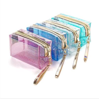 China High Quality Portable Clear Makeup Bag Pouch For Women, PVC Transparent Zippered Toiletry Bag Waterproof Cosmetic Bags With Handle Strap for sale