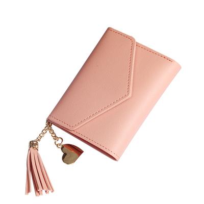 China Waterproof Ultra Thin Leather PU Credit Card Holder Clutch Purse Wallets with Heart Pendant Tassel, Small Wallet for Women for sale