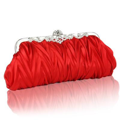 China High Quality Wedding Prom Satin Evening Party Pleated Clutch Bag, Satin Pleated Clutch Clutches Evening Handbag For Women for sale