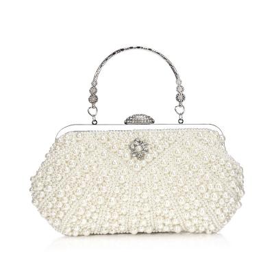 China High Quality Formal Bridal Wedding Clutch, Women Bride Pearl Clutch Purse Beaded Evening Clutch Bag for Prom Cocktail Party (White Cream) for sale