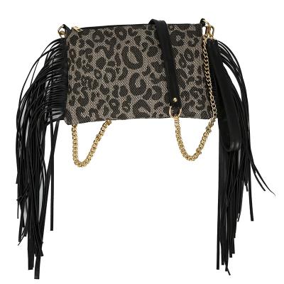 China High quality western cowgirl tassel clutch cross small - body bag, leopard print leather cross - body bag cell phone purse wallet for women for sale