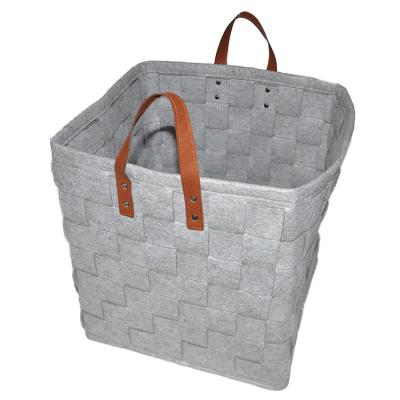 China Collapsible Handmade Woven Felt Storage Bins Traditional Collapsible Basket Bins Storage Box With Handles for sale