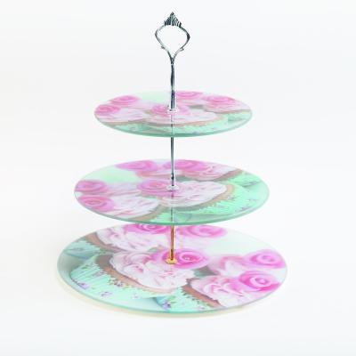 China Viable Factory Wholesale Tabletop Fruit Three Layer Glass Cake Stand For Party for sale