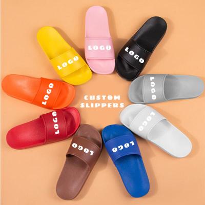 China Cushioning Slide Slippers Custom Logo For Mens Design EVA Slides Women Beach PVC Embossed Rubber Empty Printed Custom Slippers for sale