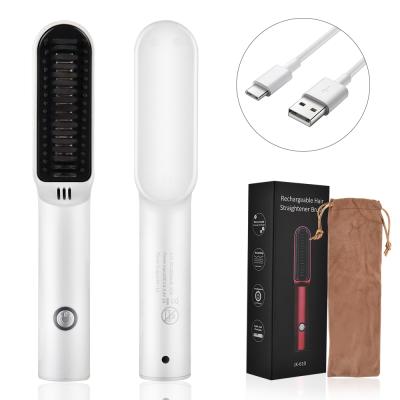 China Hot Rechargeable Hot Flat Iron Comb Men's Beard Hair Straightener Hotel USB Cordless Comb Hair Straightening Brush for sale