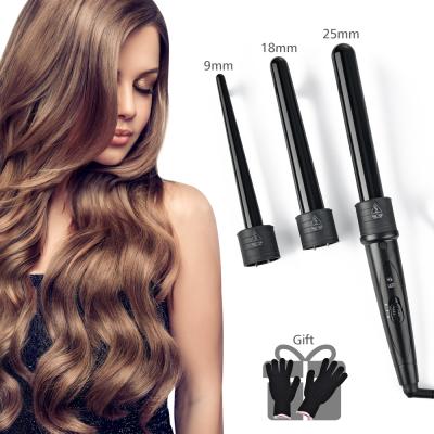 China Hair Curling Wand 3 in 1 Hair Curlers Interchangeable 3 Pieces Clip Hair Iron Curler Set Curling Wand for sale