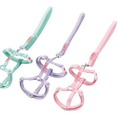 China Wholesale Supplier Stocked Pet Cat Harness and Leash Set I Shaped Pet Leash and Harness Set Lovely Pink Fabric Leash for sale