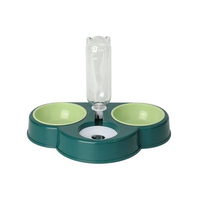 China Auto Contrast Color With Bottle Combination Bowl 2+1 Feeding Water Feeder Pet Drinking Bowl for sale