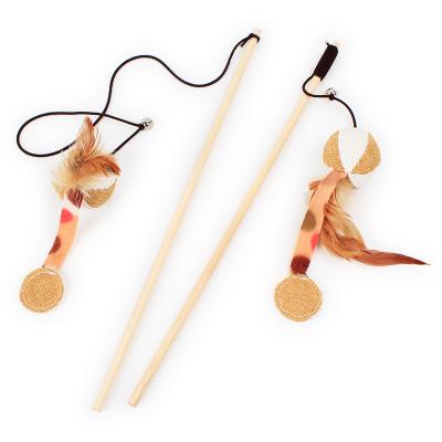 China Stocked Strong Wooden Elastic Rope Bell Cat Teaser Stick Eco-friendly Quality Fish Cat Toy Wooden Cat Stick Pumpkin for sale