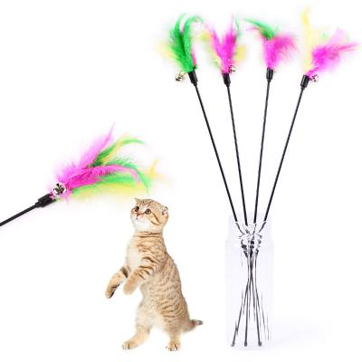 China 60cm Colorful New Style Cat Interactive Toys Bell Cheap Cat Toy Feather Manufactory Wholesale Cat Stocked Cute Toy for sale