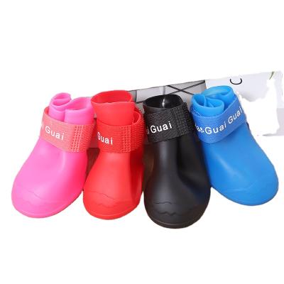 China 4pcs/set Eco-friendly Stocked Pet Puppy Resin Dog Rain Boots New Non-slip Waterproof Soft Rain Shoes for sale