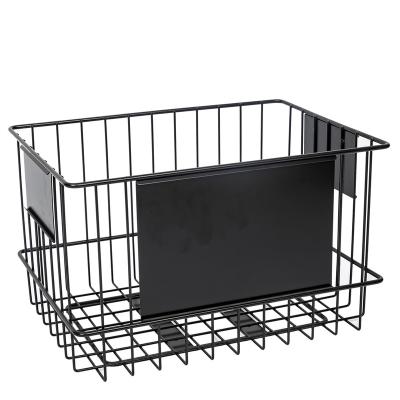 China Tall Narrow Stackable Black Metal Handled Wire Basket for sale