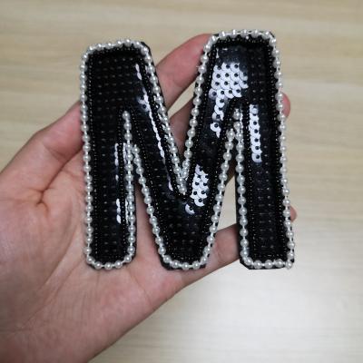 China Handmade 3D Sequin Bead English Letters Patch Applique for sale