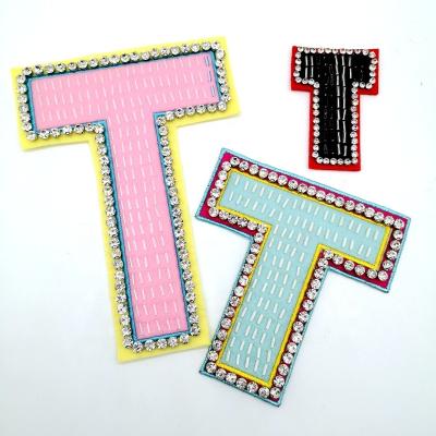 China Viable custom rhinestones bling sequin bling english letter patch applique for sale