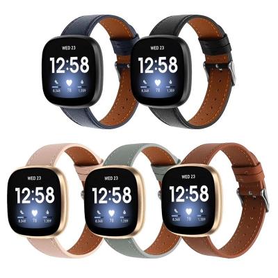 China Round Tailed Leather Watch Band Around Tailed Bands Replacement Smart Watch Band Accessories Strap For Fitbit Versa 3 Leather Strap for sale