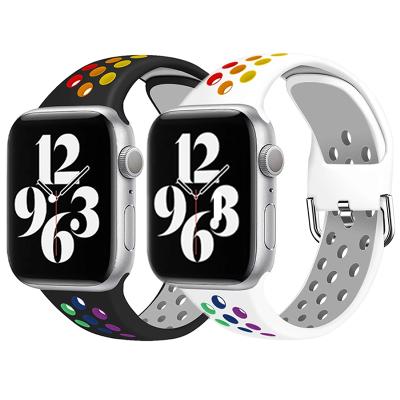 China Sports Silicone Watch Band Rubber Strap For Apple Watch Strap 44mm 40mm 38mm 42mm Dual Color Sports Silicone Watch Band for sale