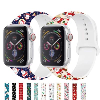 China Flexbile Silicone Watch Band For Apple Watch Strap 44mm 40mm 38mm 42mm Christmas Printed Sport Silicone Rubber Watch Band for sale