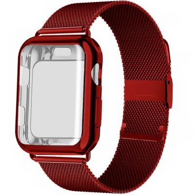 China Stainless Steel Metal Bands Cases Milanese Stainless Steel Watch Band Buckle Smart Bracelet Strap+Case For Apple Watch Band for sale