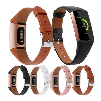 China Leather Band With Small Large Stainless Steel Men Women Buckle Replacement Genuine Leather Wrist Strap For Fitbit Charge 3 Watch Band 4 for sale