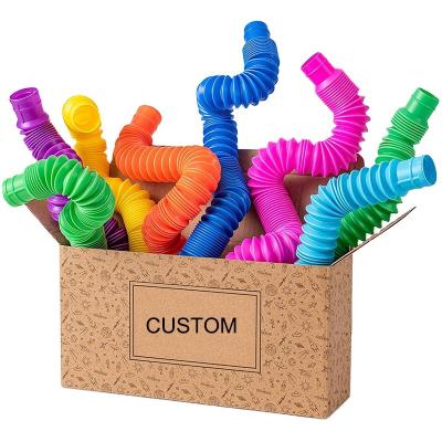 China Popular Wholesale Party Promoted Colored Stretch Corrugated Stress Relief Annealing Toys Plastic Pressure Relief Tube for sale