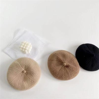 China JOINT Girls Winter Korean Style Hair Accessories Vintage Design Knitted Thermal Hat Beret Cap For Kid for sale