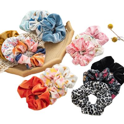 China Daily 3 Pcs Velvet Hair Scrunchies Sets Leopard Flower Hair Bands For Women Hair Accessories for sale