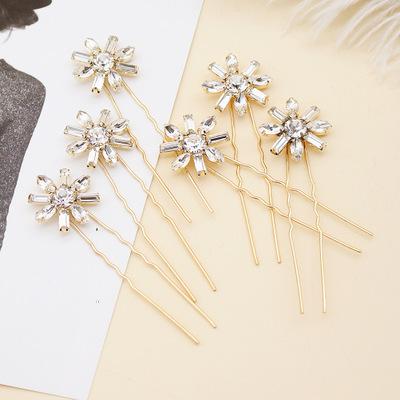 China Good Quality Soft High End 6pcs Per Stick Gold Color U Shape Flower Hair Zinc Alloy Material Set With Irregular Crystals for sale