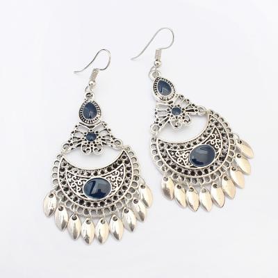 China ALLOY jewelry ethnic antic silver plated boho crystal earrings hook tassel earring for sale