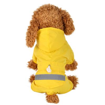 China Safe Stocked Dog Raincoat Overalls Gear Four Leg Hooded Overalls Rain Doggie Raincoat Reflective Marks for sale